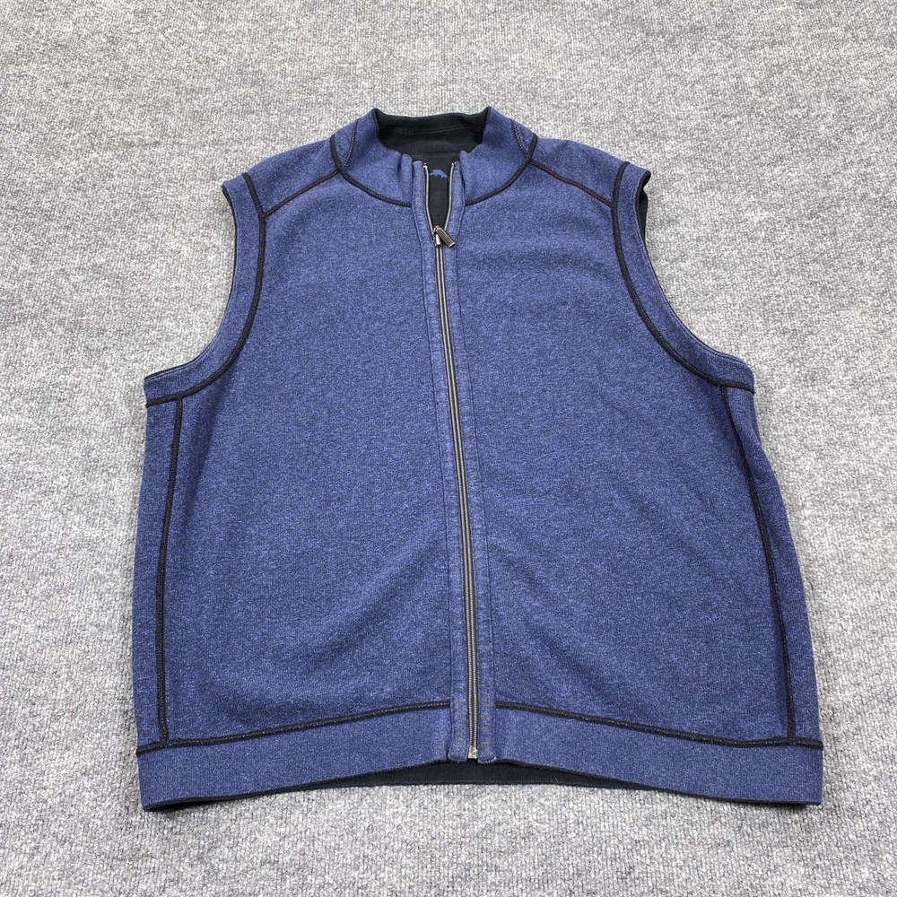 Tommy Bahama Sweater Vest Mens XL Blue Reversible Full Zip Mock Neck Casual